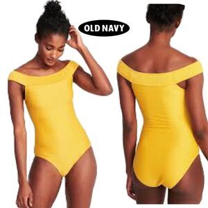 NWOT Old Navy Womens Yellow Textured Off-the-Shoulder One-Piece Swimsuit…